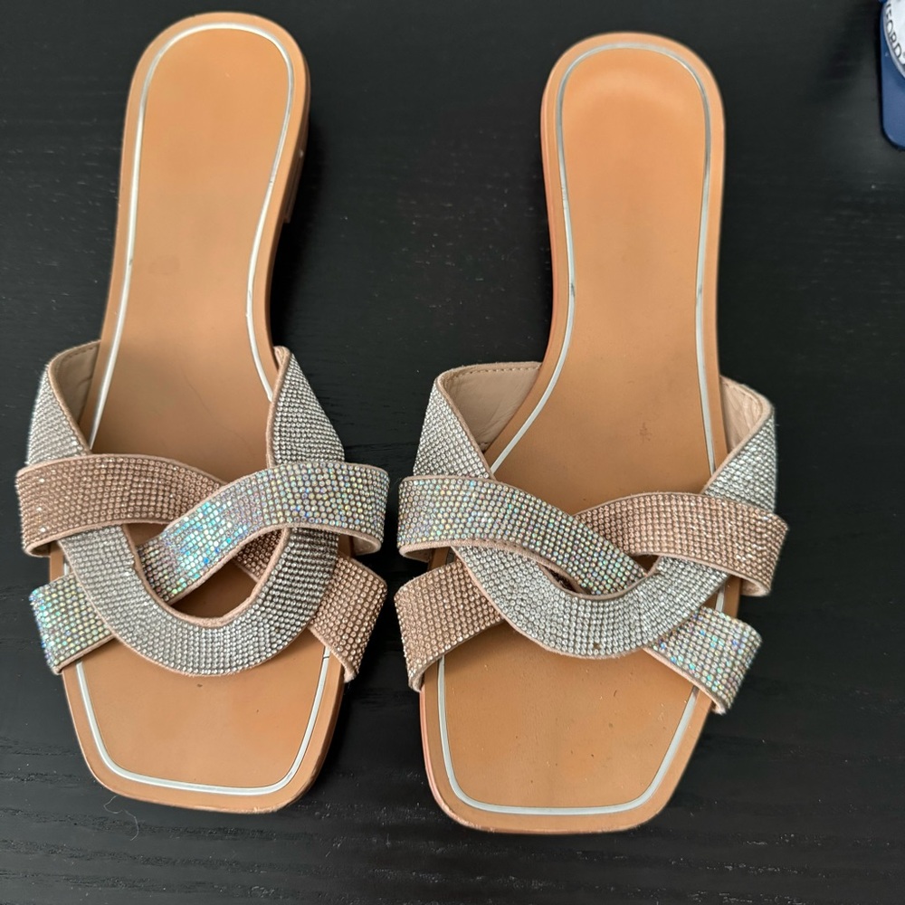 Aldo Tan and Silver Minimalist Sandal size 8